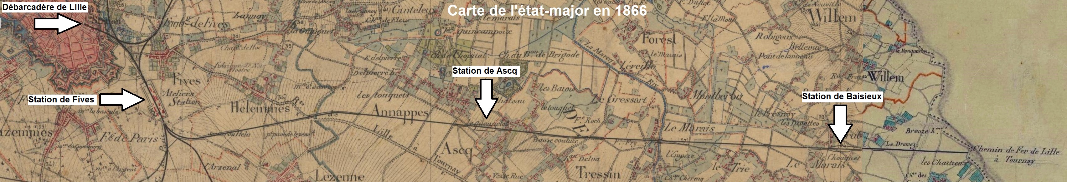 Ligne de Lille à Tournai en 1865